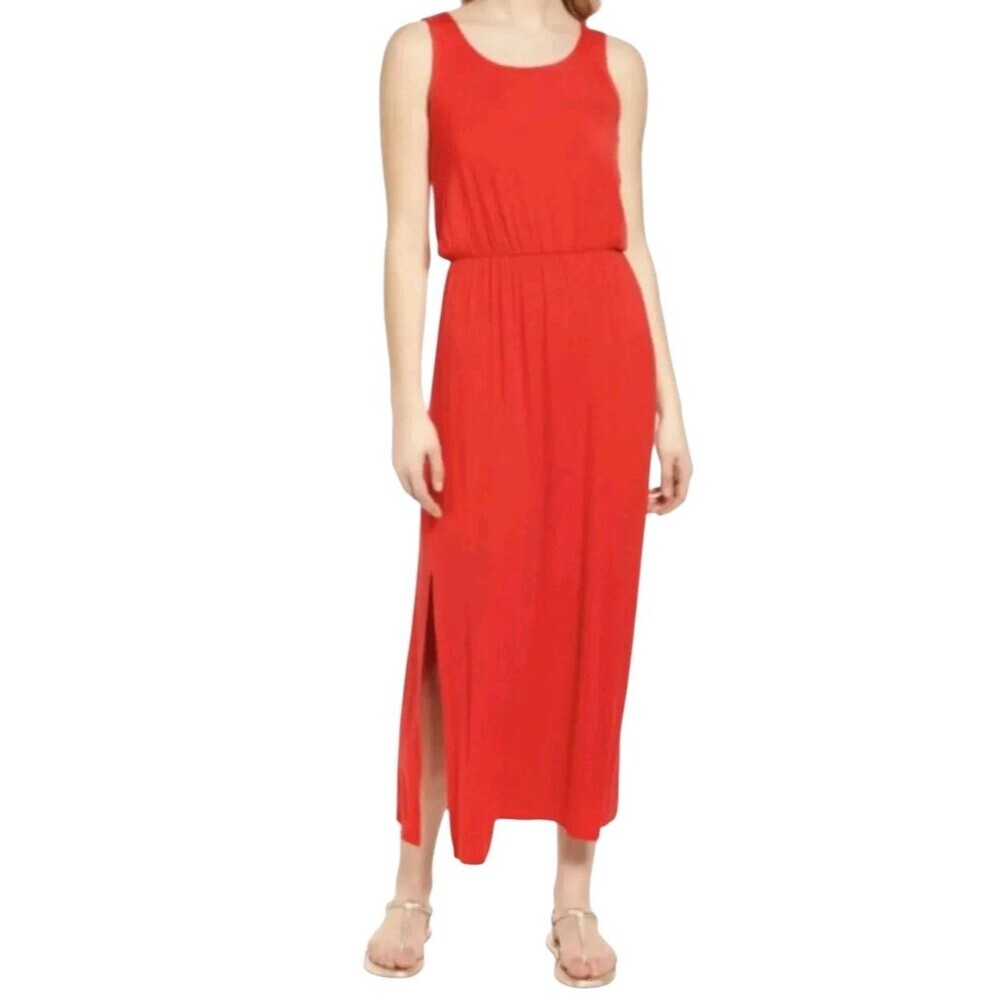 NWT Caslon L Sleeveless Red Jersey Maxi Dress Side Slit Elastic Waist F22.1